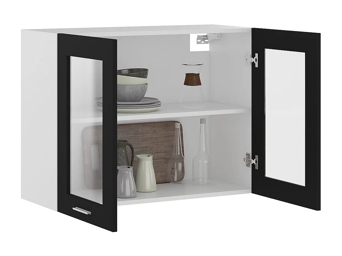 Armoire en verre suspendue Noir 80x31x60 cm Bois d'ingénierie