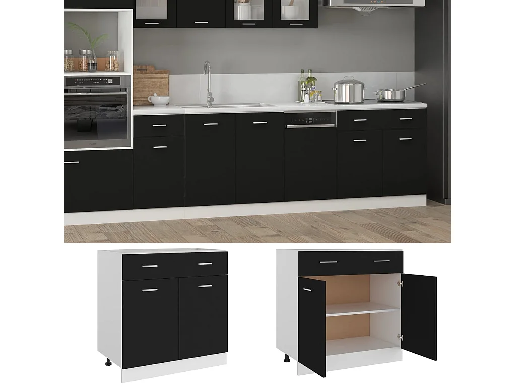 Mobile da terra con cassetto Nero 80x46x81,5 cm MDF