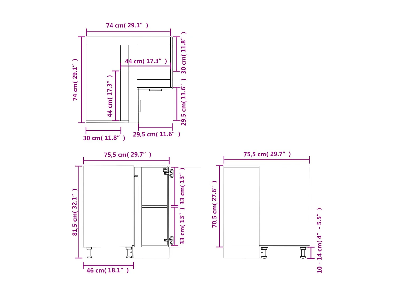 Armoire de plancher d'angle blanc 75,5x75,5x81,5 cm bois