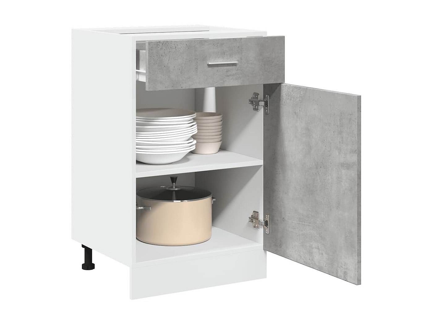 Armoire De Cuisine VidaXL Gris Béton 80x46x81,5 Cm - Avec Tiroir Et Portes, Rangement Optimal