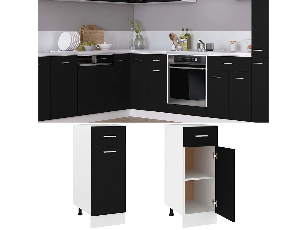 Armário de piso com gaveta Preto 30x46x81,5 cm Aglomerado