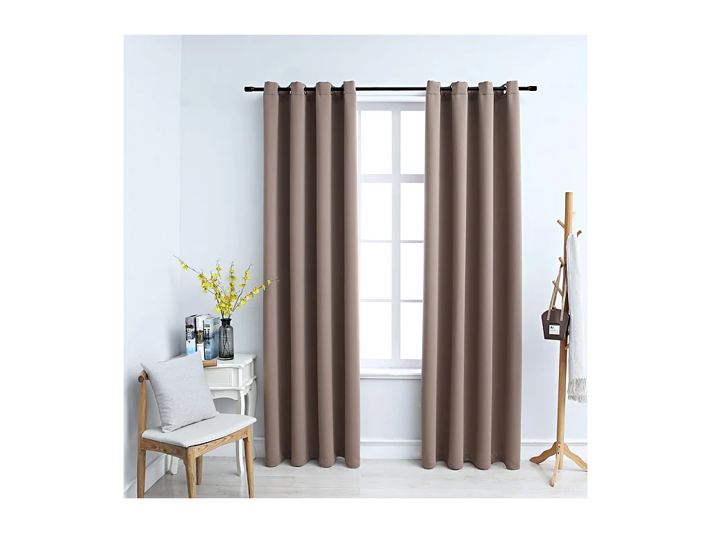 Rideaux occultants avec anneaux en métal 2 pcs Taupe 140x175 cm