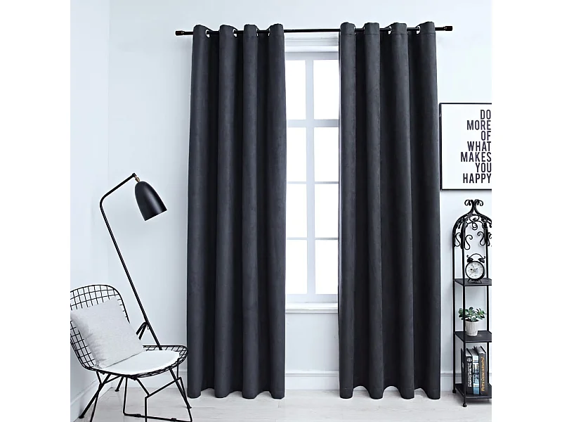 Cortinas blackout com argolas de metal 2pcs Antracite 140x175cm