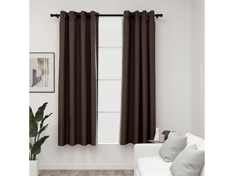 Rideaux occultants Aspect lin avec œillets 2pcs Taupe 140x175cm