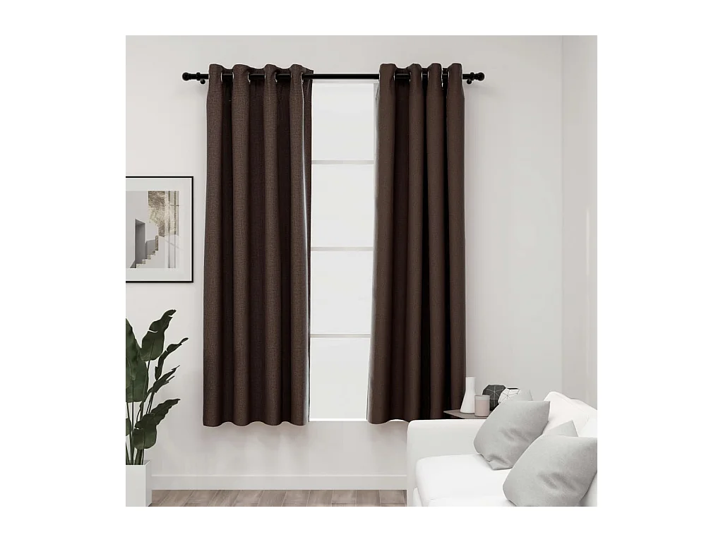 Rideaux occultants Aspect lin avec œillets 2pcs Taupe 140x175cm