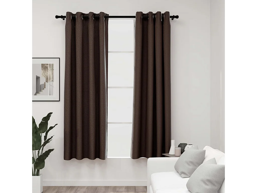 Rideaux occultants Aspect lin avec œillets 2pcs Taupe 140x175cm