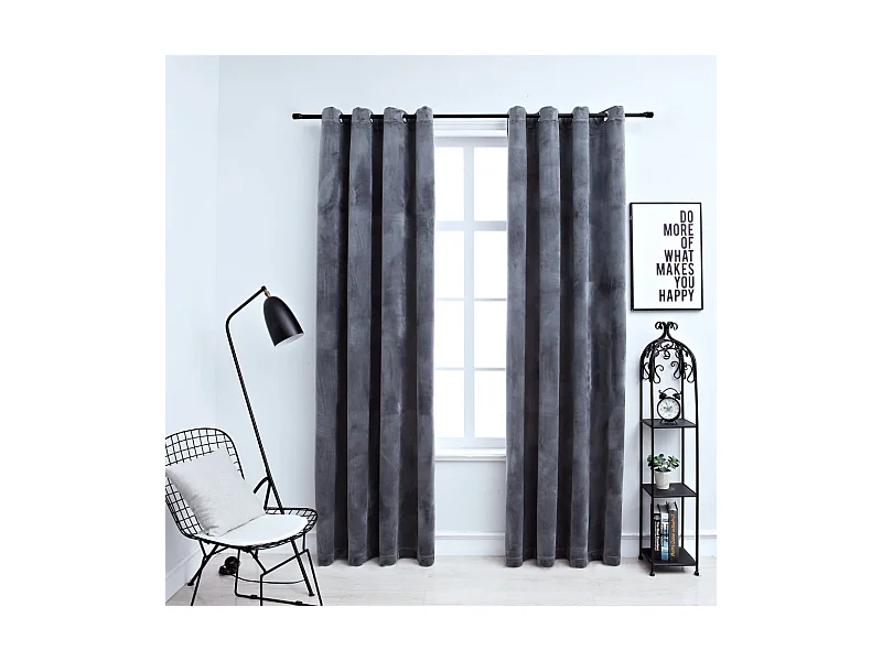 Tende e anelli oscuranti 2pz Velluto Antracite 140x175 cm