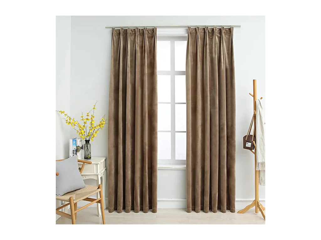 Verduisteringsgordijnen met haken 2 stuks Fluweel Beige 140x175 cm