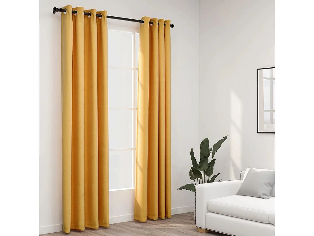 Tende oscuranti effetto lino con occhielli 2 pz Giallo 140x245 cm