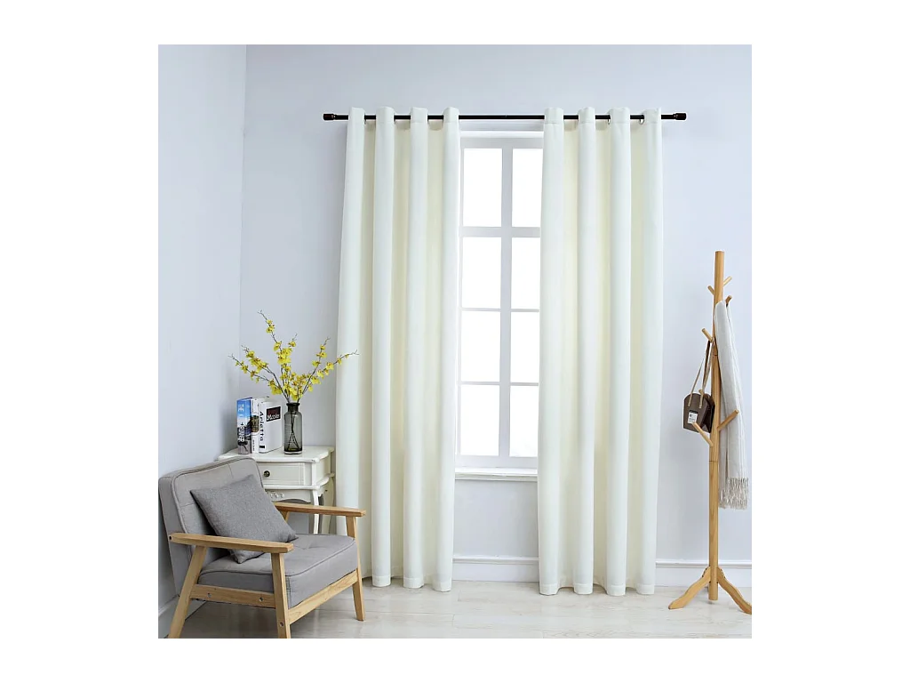 Rideaux occultants avec anneaux 2 pcs Velours Crème 140x175 cm