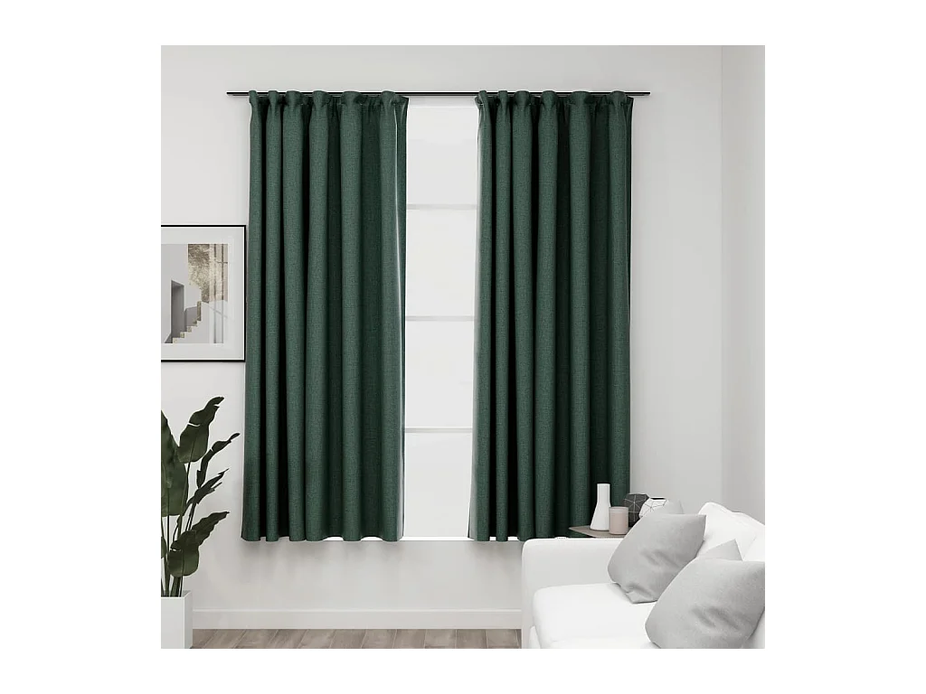Rideaux occultants aspect lin avec crochets 2pcs Vert 140x175cm