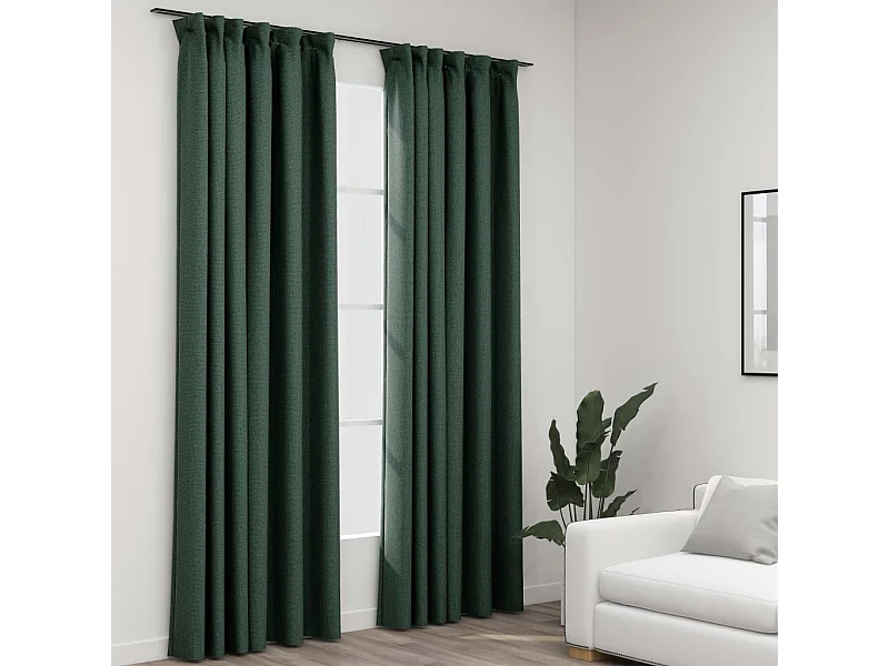 Tende oscuranti effetto lino con ganci 2pz Verde 140x245 cm