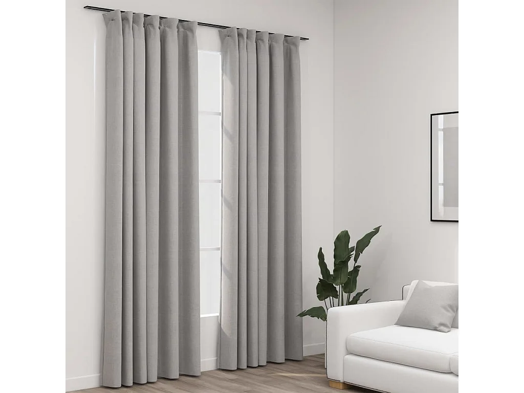 Verdunkelungsvorhänge in Leinenoptik mit Haken, 2 Stück, Grau, 140 x 225 cm