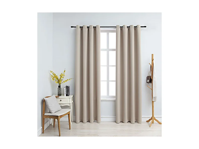 Cortinas opacas con anillas de metal 2 uds Beige 140x175 cm