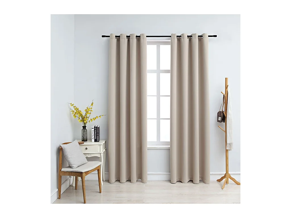 Rideaux occultants avec anneaux en métal 2 pcs Beige 140x175 cm