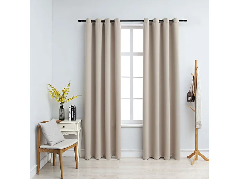 Cortinas opacas con anillas de metal 2 uds Beige 140x175 cm