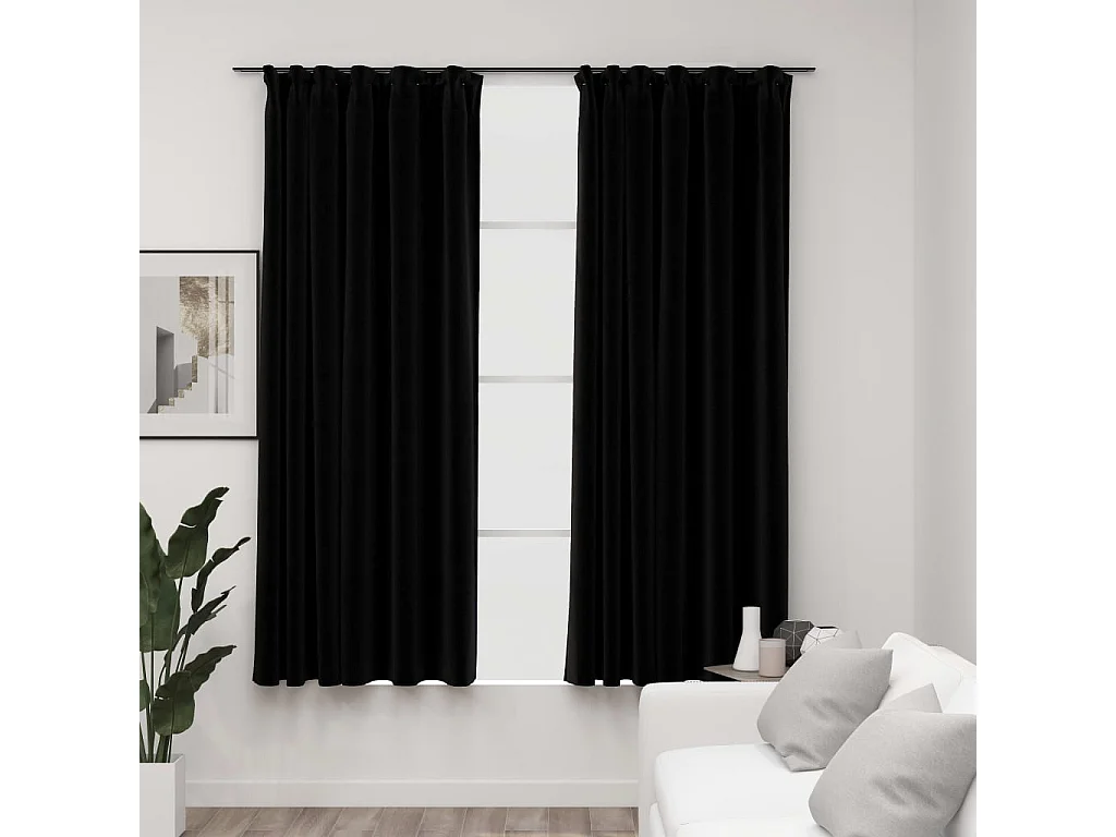 Tende oscuranti effetto lino con ganci 2pz Nero 140x175 cm