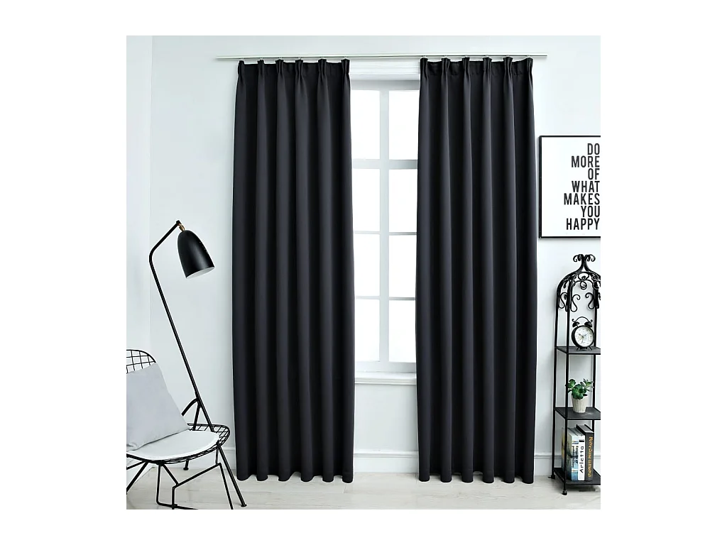 Rideaux occultants avec crochets 2 pcs Noir 140x225 cm