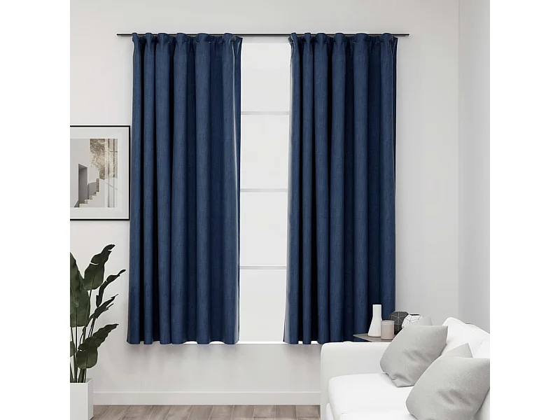 Cortinas blackout estilo linho com ganchos 2 unidades Azul 140x175cm