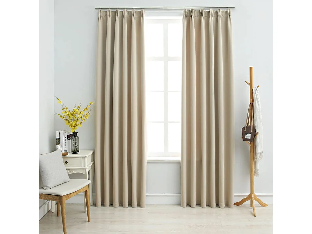 Tende oscuranti con ganci 2 pz Beige 140x225 cm