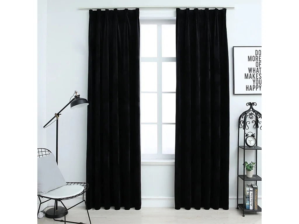 Rideaux occultants avec crochets 2 pcs Velours Noir 140x245 cm