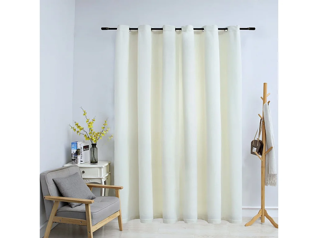 Rideau occultant avec anneaux en métal Velours Crème 290x245 cm