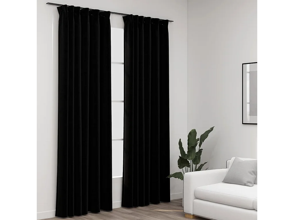 Cortinas blackout estilo linho com ganchos 2 unidades pretas 140x225cm