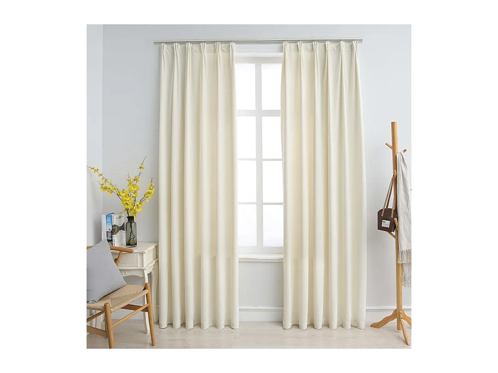 Verduisteringsgordijnen met haken 2 stuks Crème Fluweel 140x225 cm