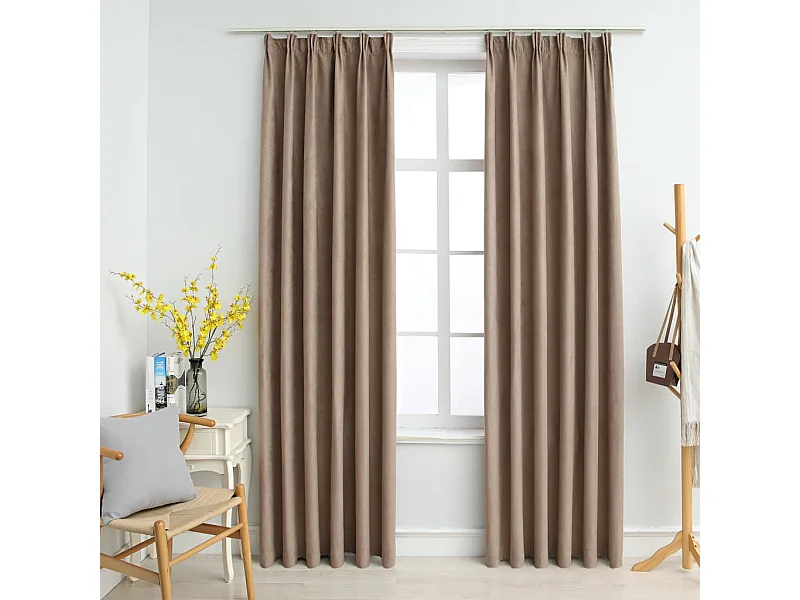 Rideaux occultants avec crochets 2 pcs Taupe 140x225 cm