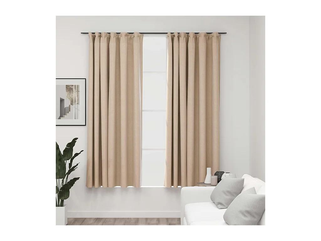 Rideaux occultants aspect lin et crochets 2 pcs beige 140x175cm