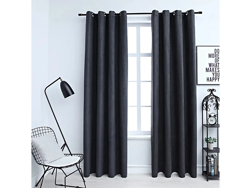 Cortinas blackout com argolas de metal 2pcs Antracite 140x245cm