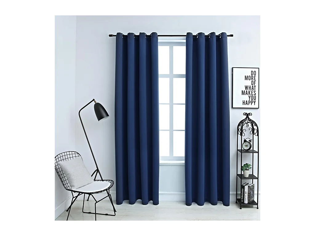 Rideaux occultants avec anneaux en métal 2 pcs Bleu 140x225 cm