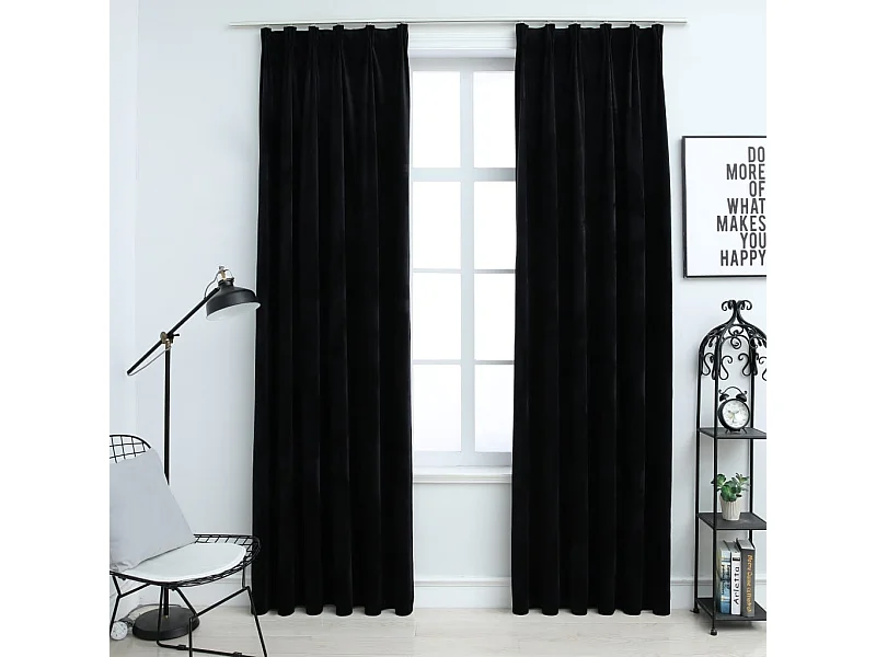 Cortinas opacas con ganchos 2 uds Terciopelo negro 140x175 cm