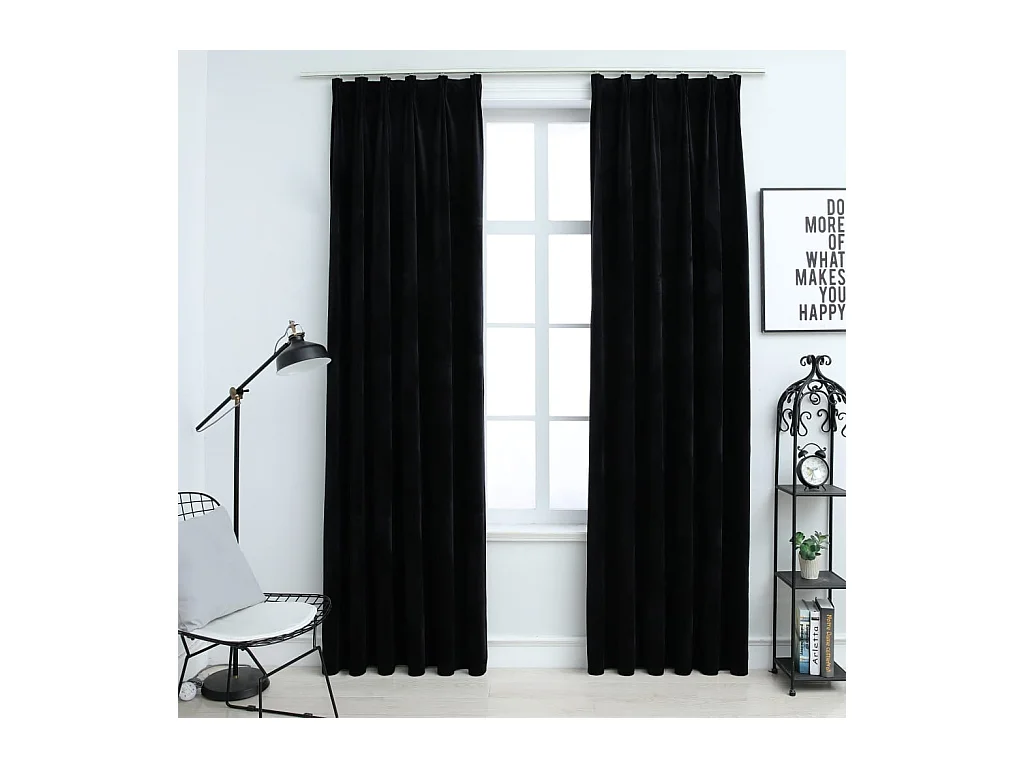 Rideaux occultants avec crochets 2 pcs Velours Noir 140x175 cm
