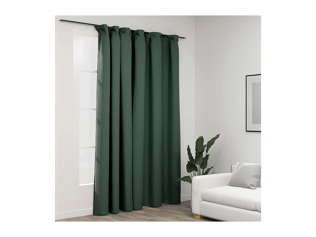 Rideau occultant d'aspect de lin avec crochets Vert 290x245 cm