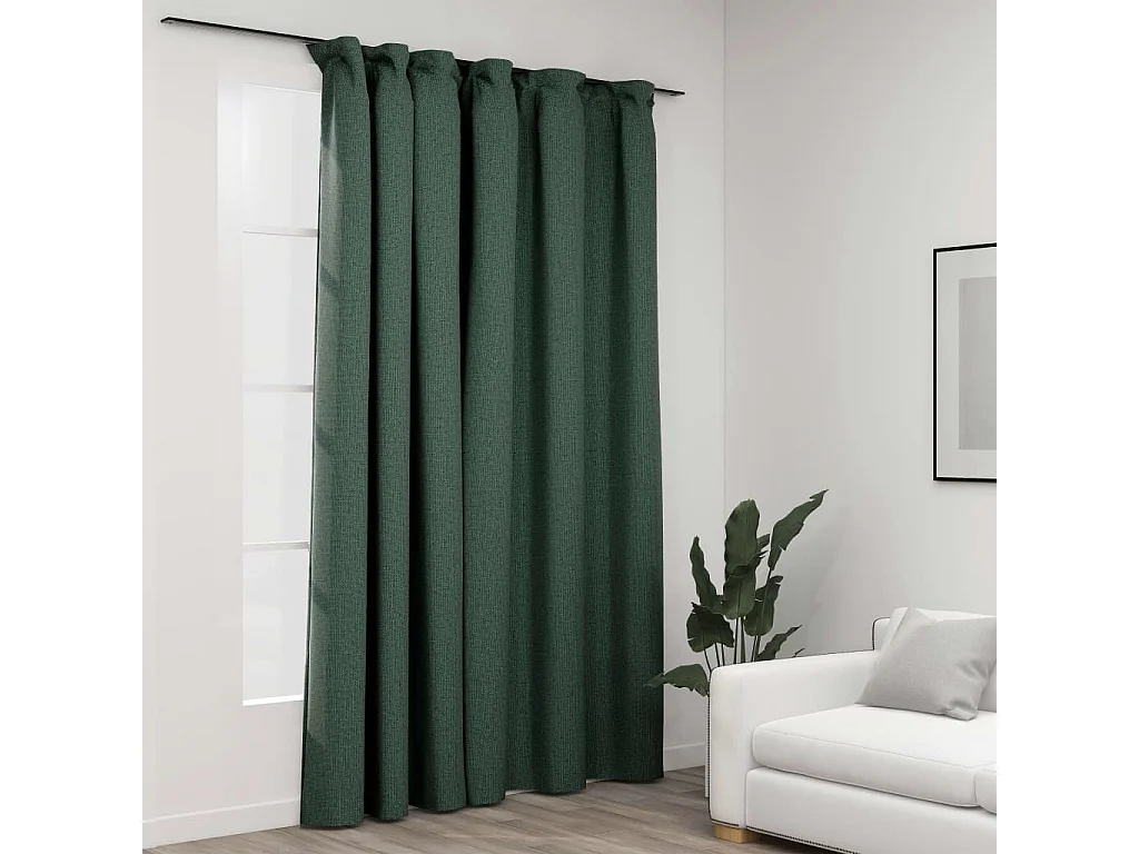 Rideau occultant d'aspect de lin avec crochets Vert 290x245 cm