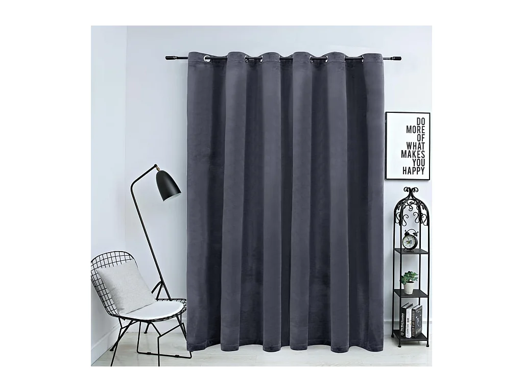 Rideau occultant et anneaux métal Velours Anthracite 290x245 cm