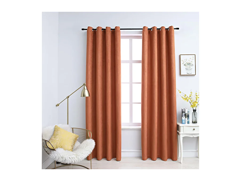 Rideaux occultants et anneaux en métal 2 pcs Rouille 140x225 cm