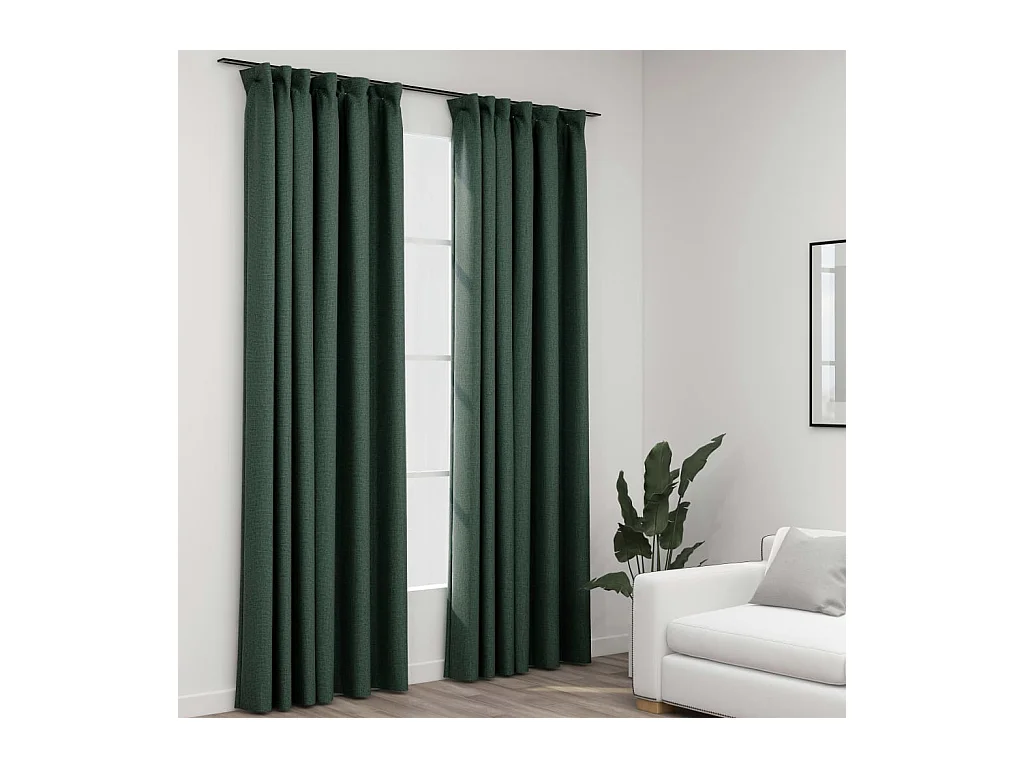 Rideaux occultants aspect lin avec crochets 2pcs Vert 140x225cm