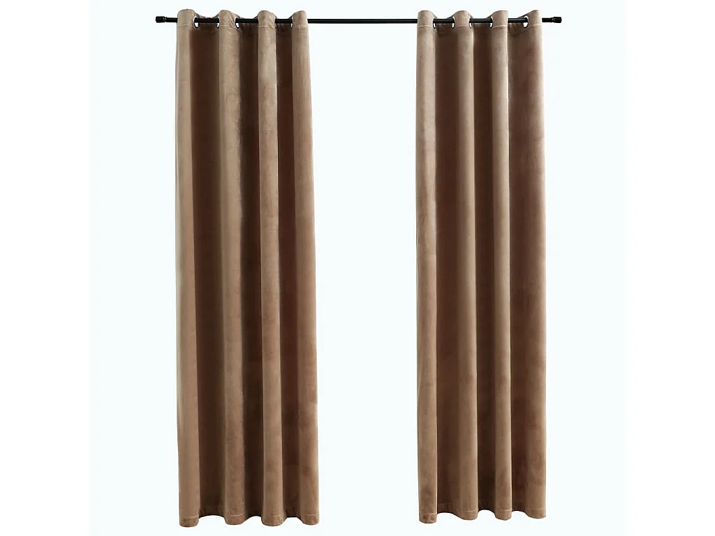 Cortinas blackout com argolas 2 peças veludo bege 140x245 cm