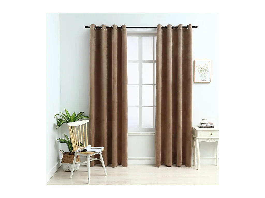 Rideaux occultants avec anneaux 2 pcs Velours Beige 140x245 cm
