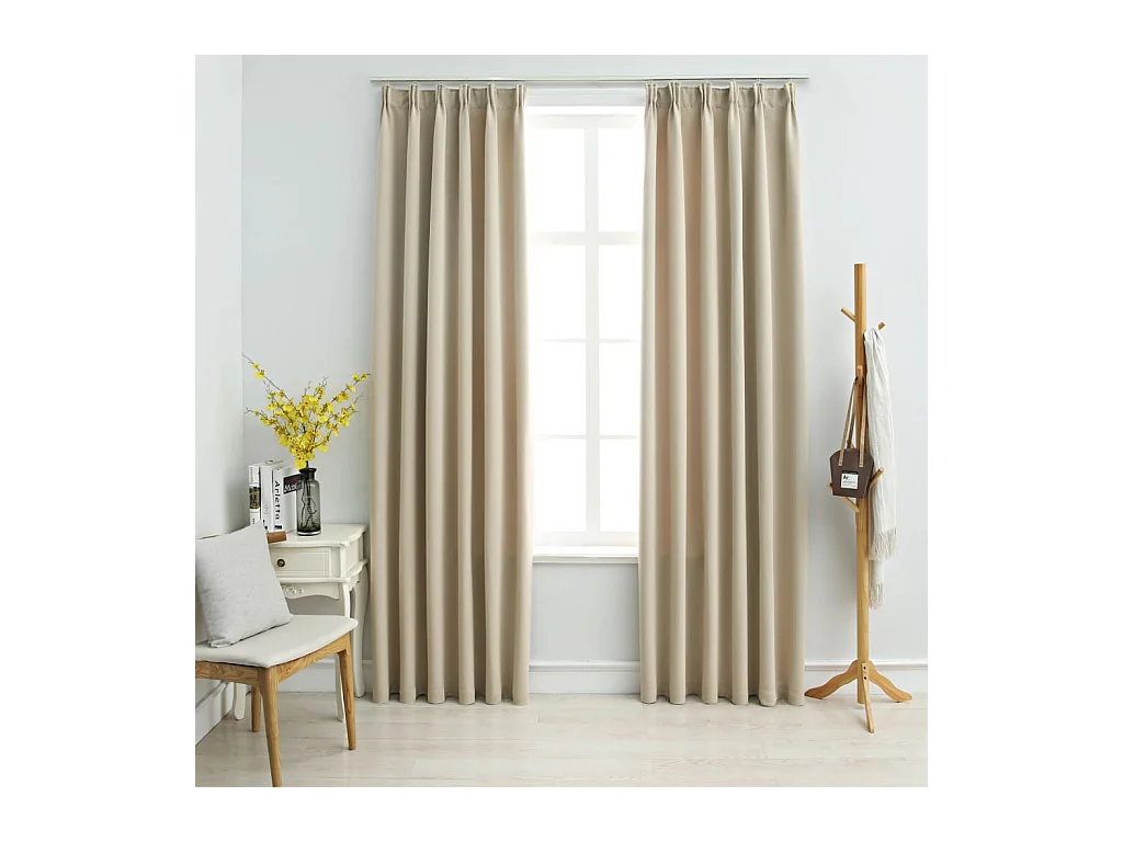 Rideaux occultants avec crochets 2 pcs Beige 140x245 cm