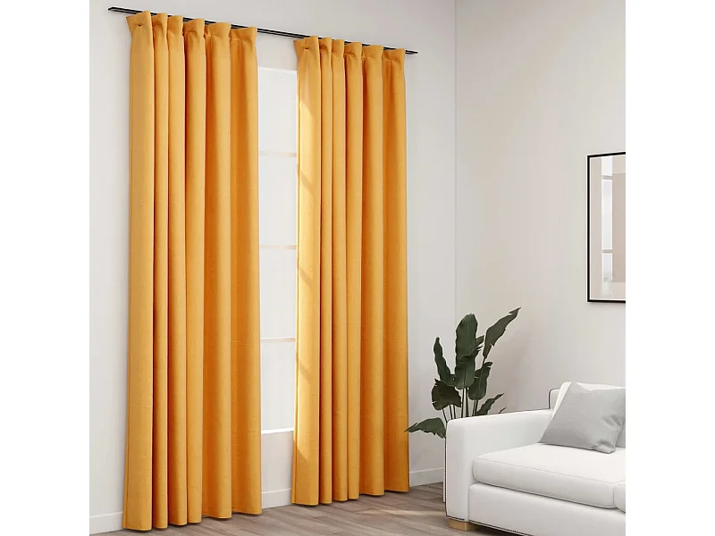 Cortinas blackout e ganchos de linho 2 peças amarelo 140x245cm