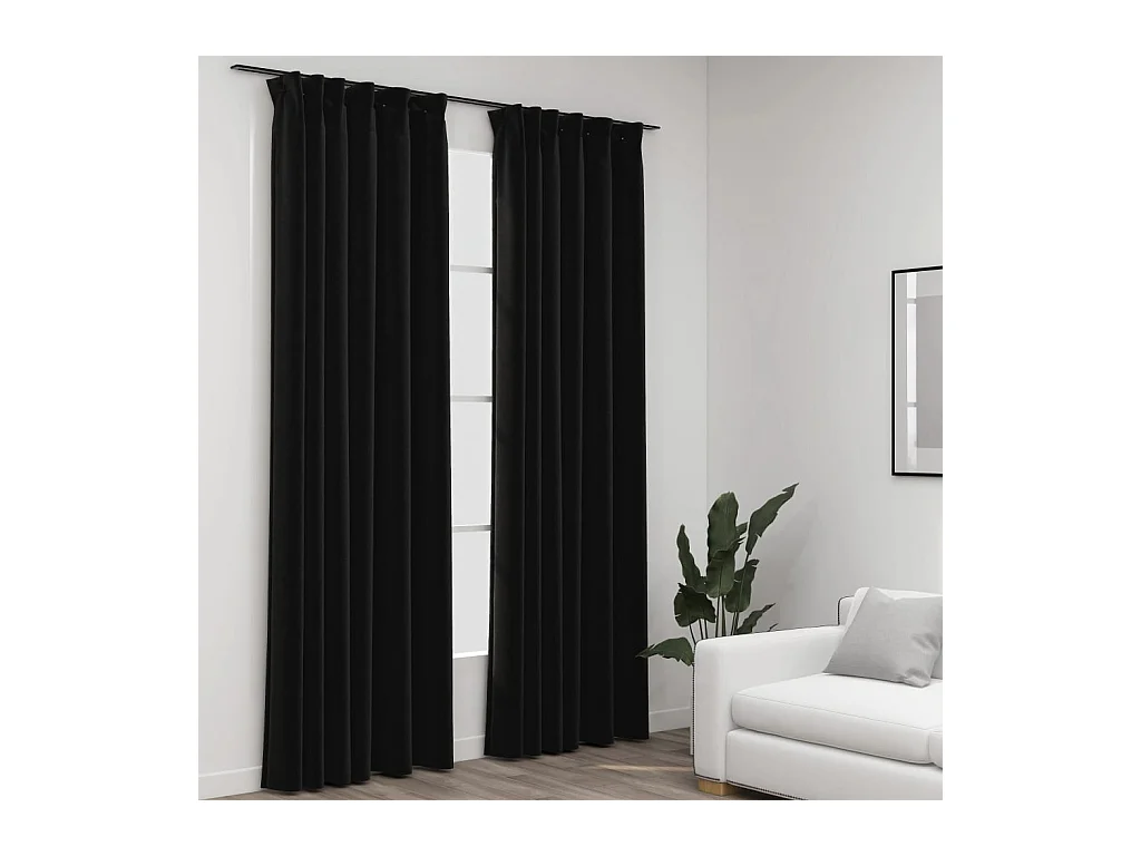 Rideaux occultants aspect lin crochet 2pcs Anthracite 140x225cm