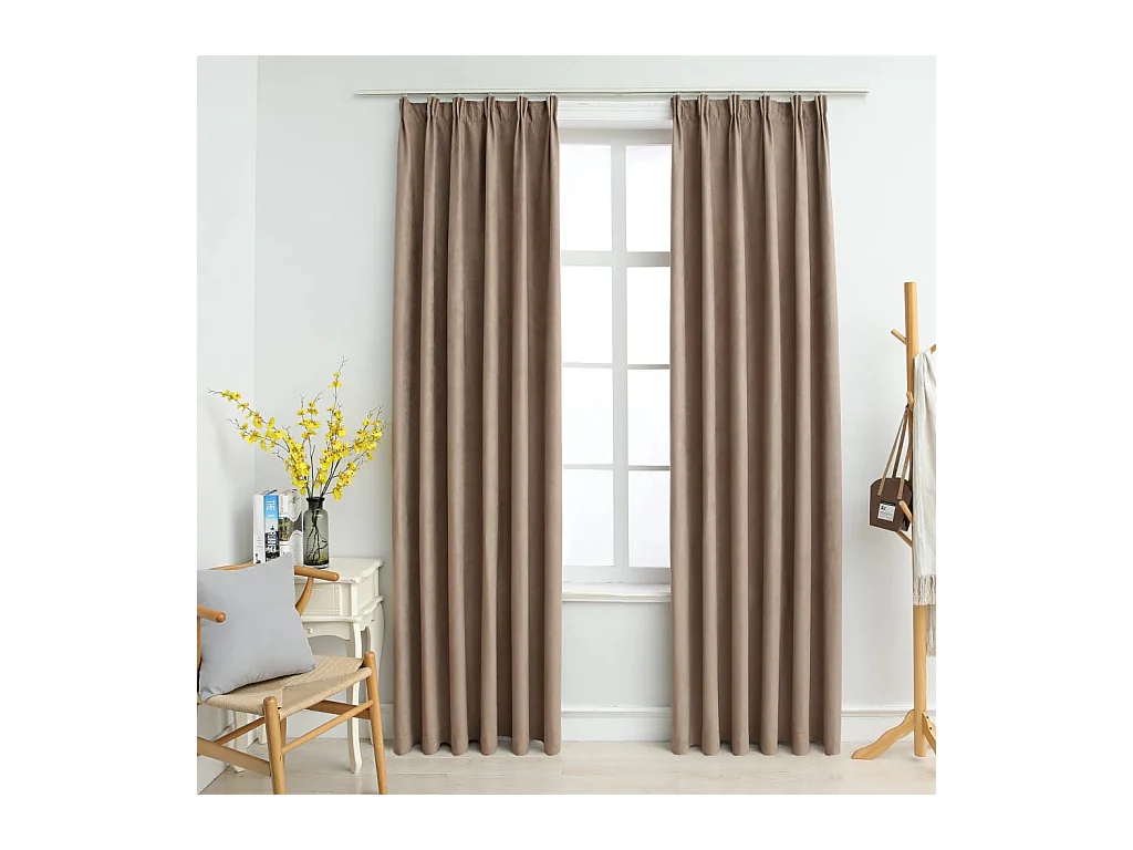 Rideaux occultants avec crochets 2 pcs Taupe 140x175 cm