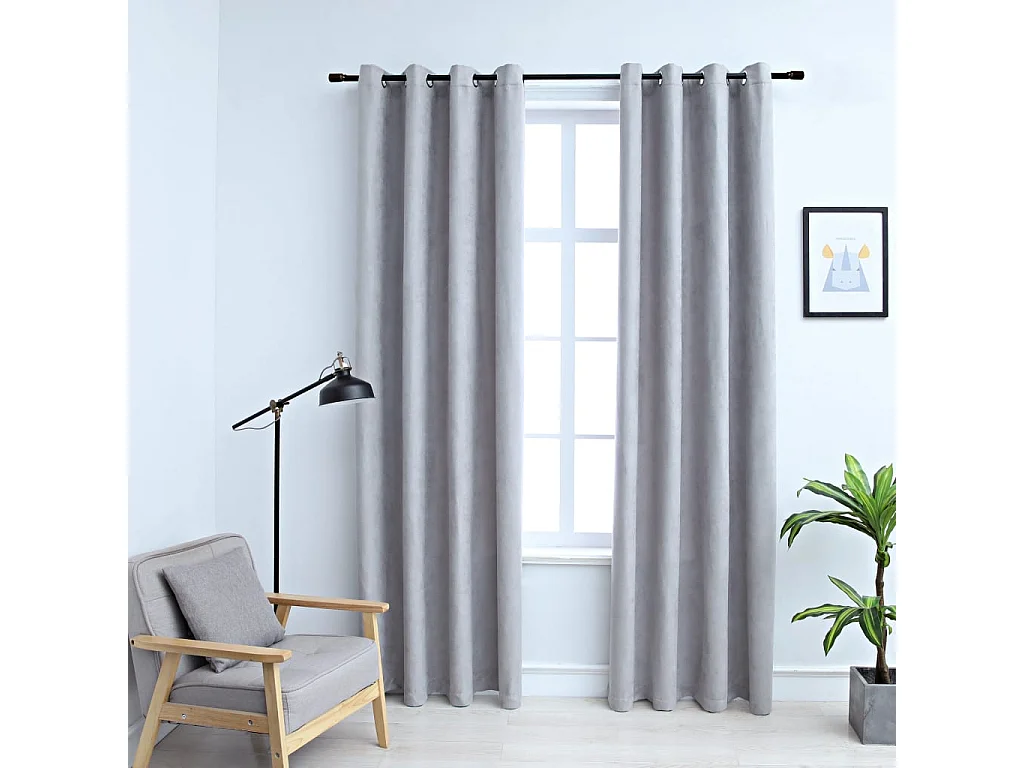 Rideaux occultants avec anneaux en métal 2 pcs Gris 140x245 cm