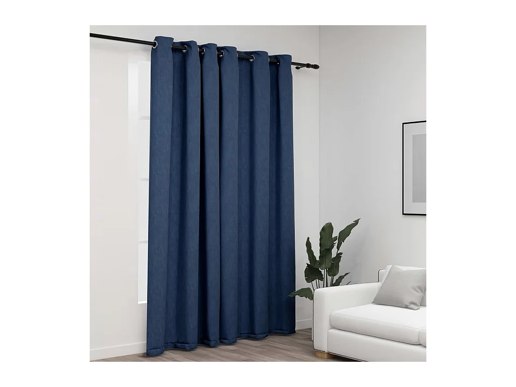 Rideau occultant Aspect de lin avec œillets Bleu 290x245 cm