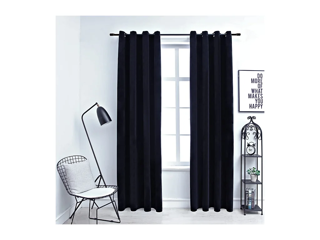 Rideaux occultants avec anneaux 2 pcs Velours Noir 140x175 cm
