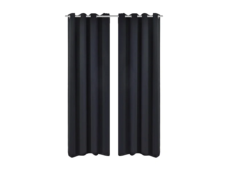2 pcs Rideau Blackout Occultant Noir avec Œillets en métal 135x245cm