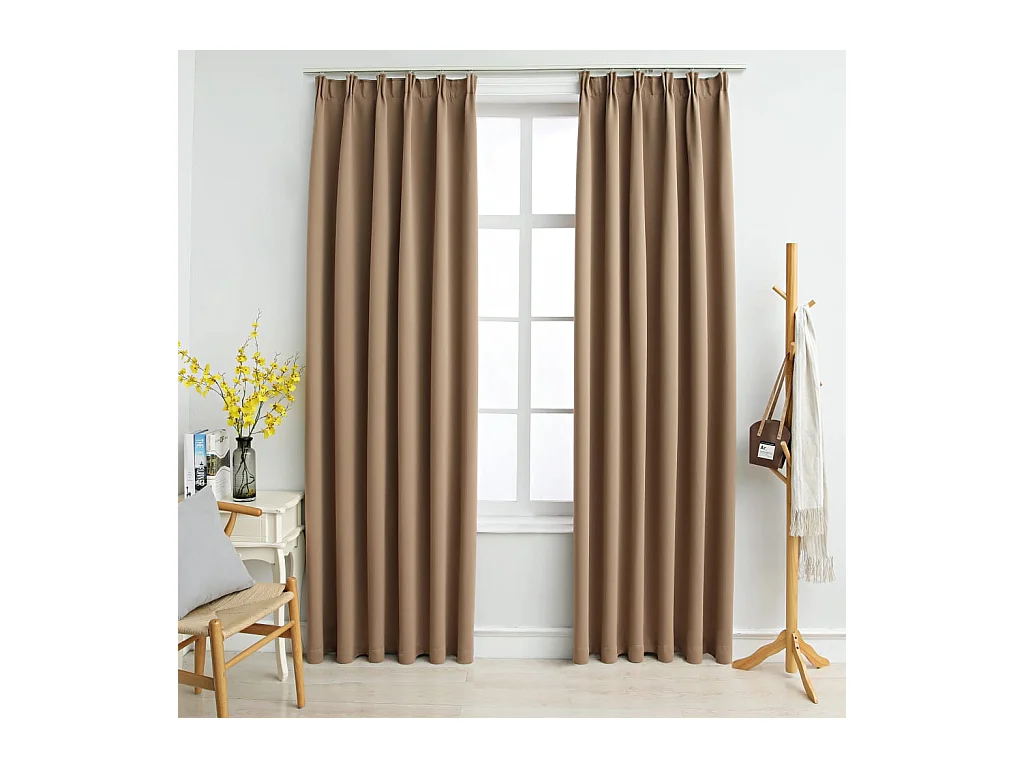 Rideaux occultants avec crochets 2 pcs Taupe 140x225 cm